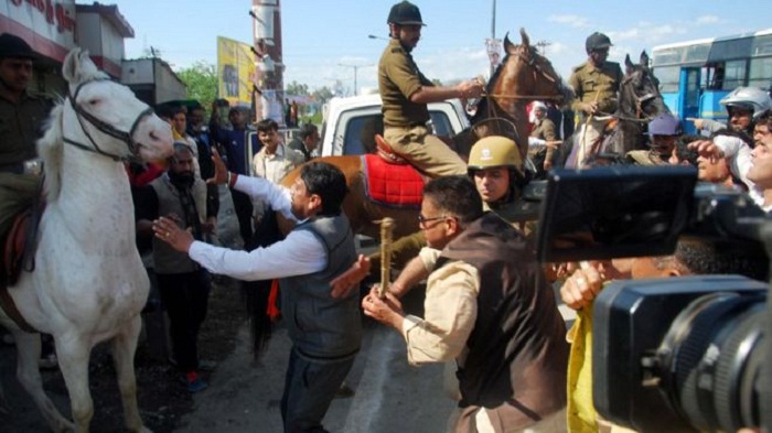 Outrage after India politician `assaults` police horse